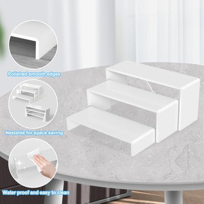 6 PCs Acrylic Display Risers 3 Tier Shelf Stand (White) - color: White 6 PCs