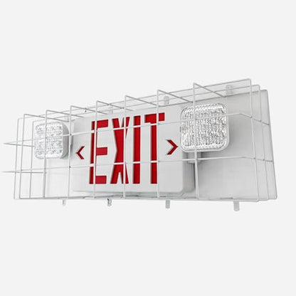 TANLUX Exit Sign Combo with Steel Cage, Square Light Head, Wall Mounted Emergency Exit Light with Protective Wire Guard, Red Exit Sign with Emergency Lights - size: Exit Sign Combo with Square Head