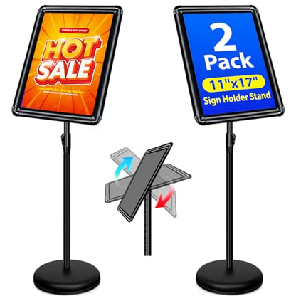 2Pack 11x17 Sign Stand - Adjustable Floor Standing Sign Holder - color: Black, size: 11"x17"-2Pack