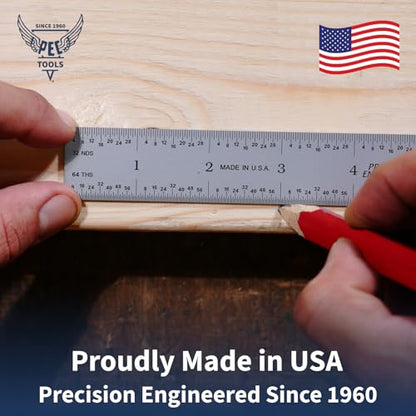PEC Tools 6" Metal Pocket Rule, Inch & mm, Metric Equivalent Chart on Back - color: Metric Equivalent Chart, size: 1