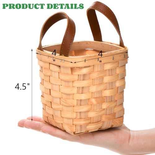 ZOOFOX 6 Pack Small Wicker Basket with Handle, 4" x 4.5" Woodchip Baskets for Gifts Empty, Rustic Style Basket Flower Girl Baskets for Wedding Home Party Decor Easter Gift Packing