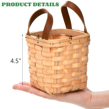 ZOOFOX 6 Pack Small Wicker Basket with Handle, 4" x 4.5" Woodchip Baskets for Gifts Empty, Rustic Style Basket Flower Girl Baskets for Wedding Home Party Decor Easter Gift Packing