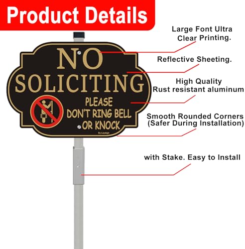 No Soliciting Sign for House, No Soliciting Sign for yard Sign with Stake 12" x 8" Heavy Duty Aluminum Signs & 28" Long Metal Stakes, Easy to Mount, Rust-Free & Fade Resistant - style: 1pack with stake