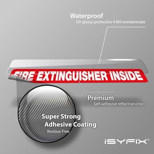 iSYFIX Fire Extinguisher Inside Sign, 12x2.5 Inch, Red Reflective, 5 Pack - color: Red Reflective, size: 12x2.5 (5 Pack)