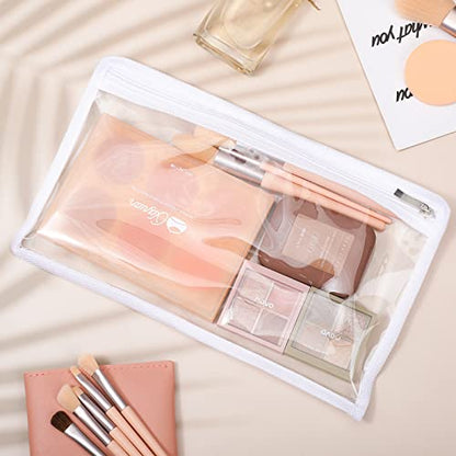Outus 8 Pcs Clear Zipper Pencil Pouches PVC Makeup Pouch Envelopes Folder - color: White Edging, size: 11.5 x 7 Inches