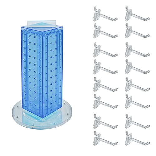 Azar Displays 700220-BLU-2C16 Four-Sided 4”W x 12” Revolving Pegboard Tower Kit Counter Display with 16-Pack of 2 inch Locking Hooks, Blue - color: Blue, style: Pegboard + Hooks