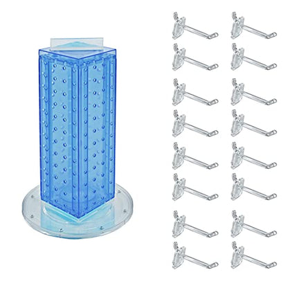 Azar Displays 700220-BLU-2C16 Four-Sided 4”W x 12” Revolving Pegboard Tower Kit Counter Display with 16-Pack of 2 inch Locking Hooks, Blue - color: Blue, style: Pegboard + Hooks