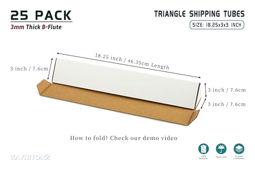 Triangle Mailing Tube, 18.25x3x3 inch Cardboard Box, 25-Pack