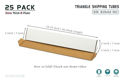 Triangle Mailing Tube, 18.25x3x3 inch Cardboard Box, 25-Pack