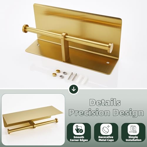 APLusee Double Toilet Paper Holder, Brushed Dark Gold, 304 Stainless Steel - color: Brushed Dark Gold, size: Double Rod