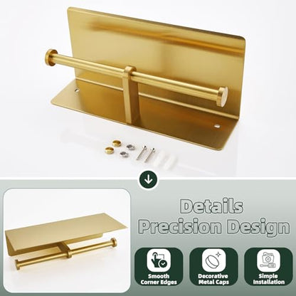 APLusee Double Toilet Paper Holder, Brushed Dark Gold, 304 Stainless Steel - color: Brushed Dark Gold, size: Double Rod