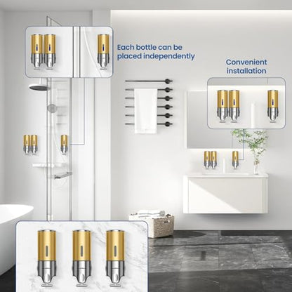 EXIN DECHEN Shampoo and Conditioner Dispenser(Triple x 16.9 oz,Golden) - color: Golden