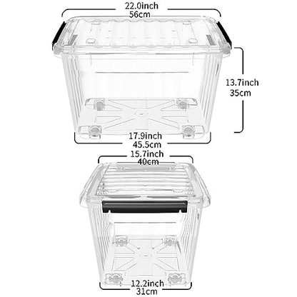 Cetomo 60Qt Plastic Storage Bin with Wheels, Stackable Storage Box with Lid, Organizer, Container for Home, Office, Drom, PP, BPA-Free, Nestable, Clear, 60Quart-4 Pack - size: 60Qt*4