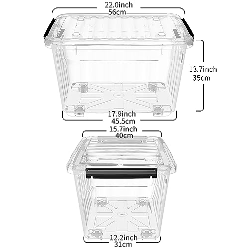 Cetomo 60qt Plastic Storage Bin with Wheels, Stackable Storage Bins with Lid, Organizer, Container for Home, Office, Drom, PP, BFA-Free, Nestable, Clear, 60Quart (6 Pack) - size: 60Qt*6