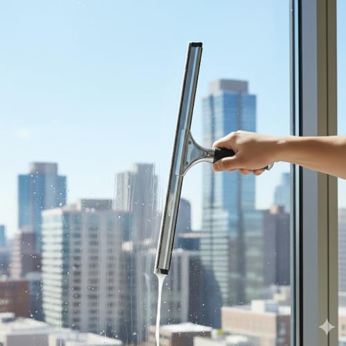 18-Inch Heavy-Duty Window Squeegee with Rubber Blade, Ideal 15 Degree Angle. Color Blue