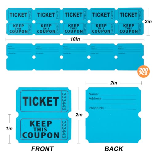 MAQIHAN Blue Raffle Tickets Roll - 50/50 Double Raffle Tickets for Event - color: 200pcs Blue