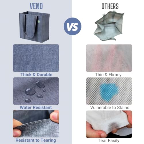 VENO 2/4 Pack Compact Reusable Grocery Shopping Bags with Hard Bottom - color: Gray-2 Pack