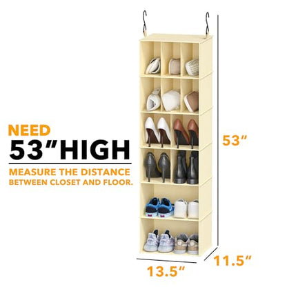 SpaceAid 2 Pack Hanging Closet Organizer and Storage with Dividers, 24 Compartments Hanging Shoe Shelves for Closet, Wardrobe, RV, Garment Rack - Beige - color: Beige