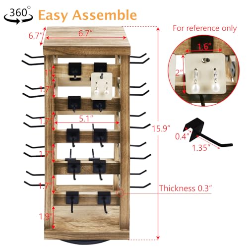 Ikee Design 5 Tiers Wood Rotating Jewelry Earring Display 42 Hooks - color: 4 side, Oak, 42 hooks