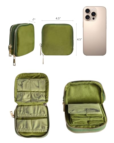 Stratalife Small Travel Jewelry Case, Velvet Storgae Pouch - color: Green-02