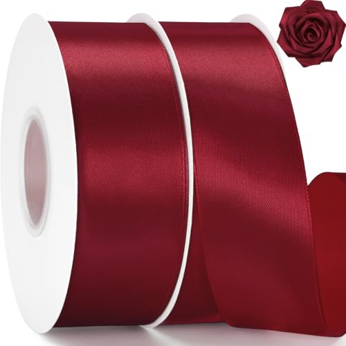 KINGLAKE Burgundy Satin Ribbon - 1-1/2'' x 100 Yards for Gift Wrapping - color: Burgundy, size: 1 1/2 Inch x 100 Yards