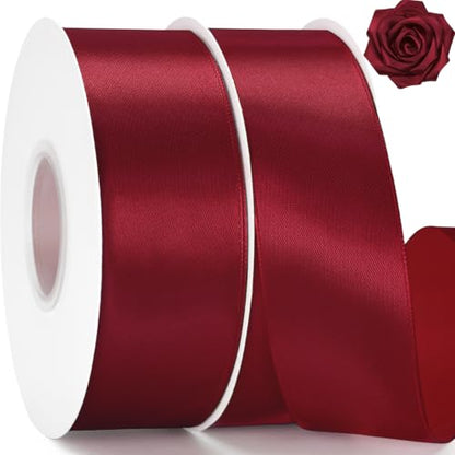 KINGLAKE Burgundy Satin Ribbon - 1-1/2'' x 100 Yards for Gift Wrapping - color: Burgundy, size: 1 1/2 Inch x 100 Yards