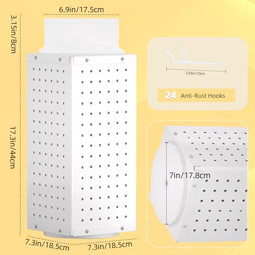 Urban Deco 360° Rotating Pegboard Display Stand with Signage, 4-Sided Spinning Peg Board Stand with 24 Hooks for Jewelry, Earring & Keychain Holder Displays for Craft Shows & Vendor Events (White) - color: White