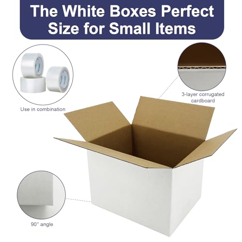 40 Pack 8x6x6 Inches Small Shipping Boxes, White Corrugated Cardboard Box for Packaging Small Business, Mailing and Moving - size: 40 Pack 8x6x6 Inches