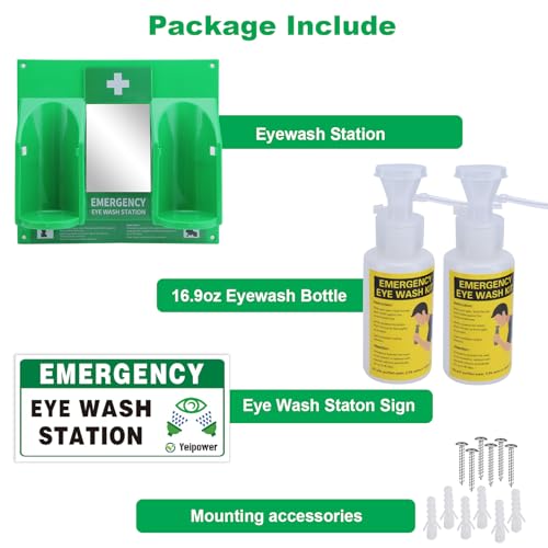 Portable Eyewash Station Kit OSHA-Approved - Yeipower Emergency First Aid Eye Wash Flush Bottles Wall Mounted 16oz No Solution 2 Pcs - color: 2 Pcs