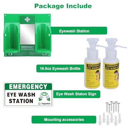 Portable Eyewash Station Kit OSHA-Approved - Yeipower Emergency First Aid Eye Wash Flush Bottles Wall Mounted 16oz No Solution 2 Pcs - color: 2 Pcs
