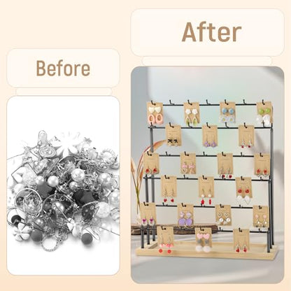 Earring Display for Vendors 6 Tier 42 Hooks Wood Earring Display Rack Holder for Earings Necklaces Rings Bracelets Keychains - color: Black