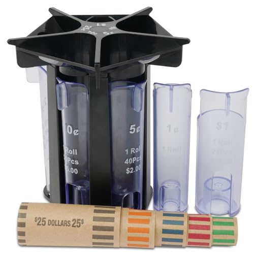 Ainiv Coin Sorter Tube Coin Counter with Coin Wrappers, 5-in-1
