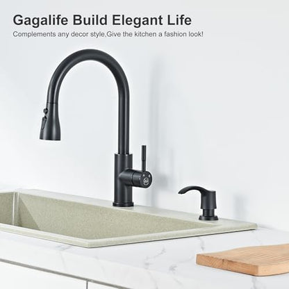 GAGALIFE Kitchen Sink Soap Dispenser with 17 Ounce Large Bottle, G080B - color: Matte Black, size: with Bottle