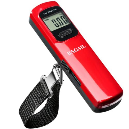 BAGAIL Digital Luggage Scale, 110lbs Hanging Baggage Scale with Backlit LCD Display, Portable Suitcase Weighing Scale, Travel Luggage Weight Scale with Hook, Strong Straps for Travelers - color: Dark Red Battery Free