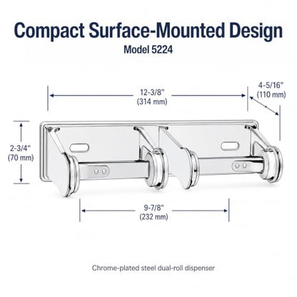 Bradley 5224 Tension Spring Control Dual Roll Toilet Paper Dispenser - color: Tension Spring Control