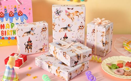 Sikiweiter Dog Birthday Wrapping Paper Roll - 17 Inches x 16.5 Feet, Fun and Colorful Dog Party Print, Perfect for Gifts and Celebrations(Dog Birthday) - color: Dog Birthday