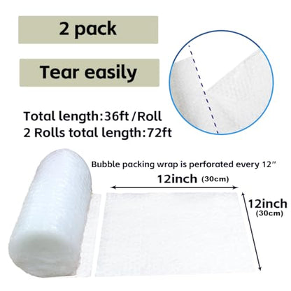 Bubble Cushioning Wrap Roll 12in x 36ft 2roll Total 72ft Moving & Shipping