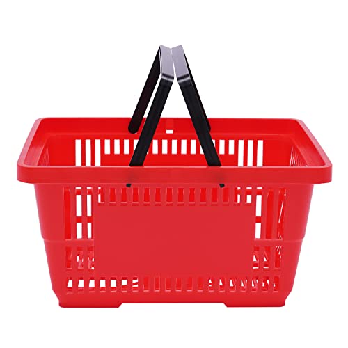Shopping Basket, 17 * 12 * 9inch Set of 12 Freestanding Store Baskets w/Foldable Handle, Stackable Hand-held Basket for Supermarket, Retail, Bookstore, Red
