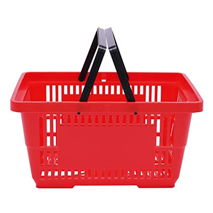Shopping Basket, 17 * 12 * 9inch Set of 12 Freestanding Store Baskets w/Foldable Handle, Stackable Hand-held Basket for Supermarket, Retail, Bookstore, Red