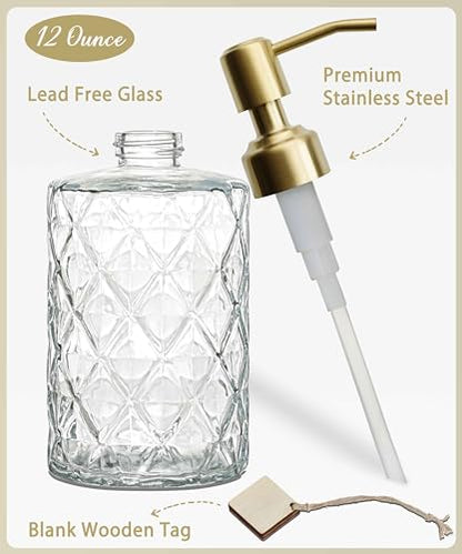 JASAI Diamond Design Glass Soap Dispenser with Golden Pump - color: Clearglass-golden Pump, style: Diamond