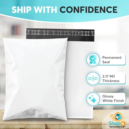 1000 Count 7.5x10.5 Permanent Self Seal White Poly Mailers, 2.17 Mil - size: 1000 Pack