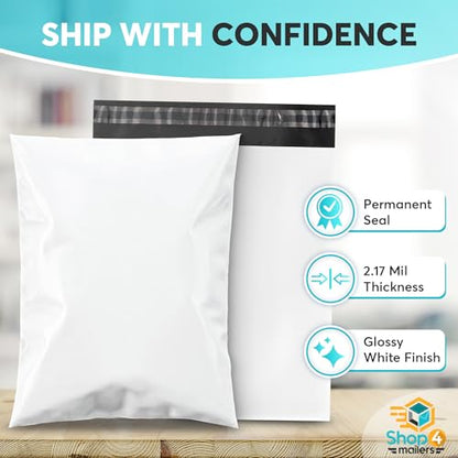 1000 Count 7.5x10.5 Permanent Self Seal White Poly Mailers, 2.17 Mil - size: 1000 Pack