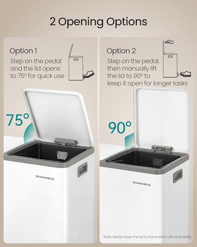 SONGMICS Trash Can, 2 x 8 Gallon (2 x 30 L) Double Compartment - color: White, size: 2 x 8 Gal.