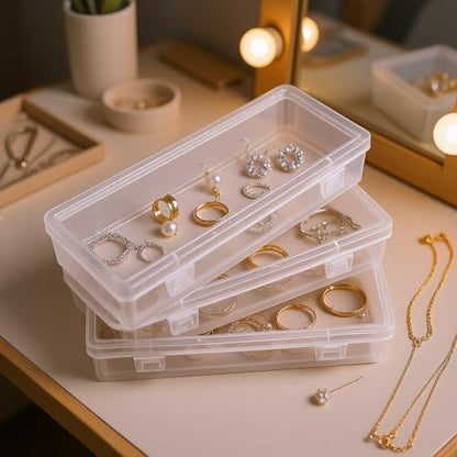 Goodma 8 Pieces Rectangular Empty Mini Clear Plastic Organizer Box - size: 165 x 65 x 35 mm