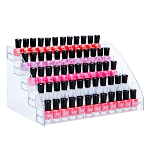 KINGROW Nail Polish Organiser 5 Tier Clear Desktop Rack Easy Assembly - size: 5 Layers