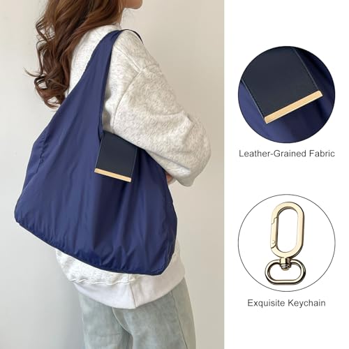 Foldable Nylon Tote Bag w/Keychain Lightweight Reusable Shopping Bag - color: Brown