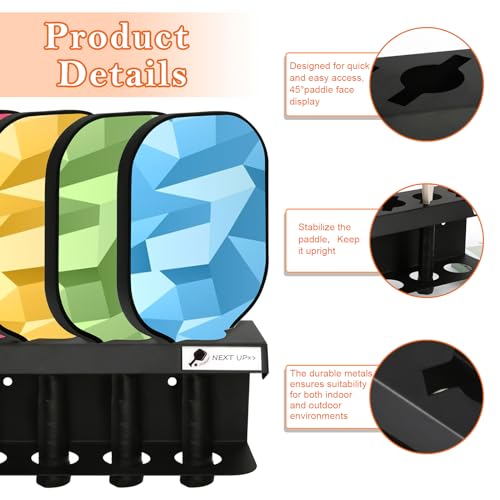 Pickleball Racket Ball Holder Holds 4/12 Paddles Pickleball Storage Rack with Label to Track Next Up Players Pickleball Paddle Holders To Fence Wall Hanging Storage Outdoor Not Include Paddles (1)