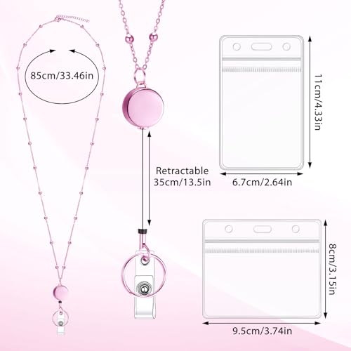 Pink Stainless Steel Badge Lanyard with 2 Waterproof Id Holders - color: Pink
