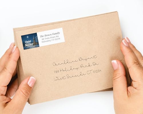 Personalized Christmas Return Address Labels - Over 14 Christian Religious Elements to Choose from - Custom Self Adhesive Holiday Stickers for Envelopes (60-960 Labels)