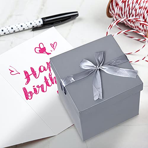 Gift Box with Lid & Ribbon for present, 12pcs, Silver, 4"×4"×4" - color: Silver, size: 4 x 4 x 4 Inch